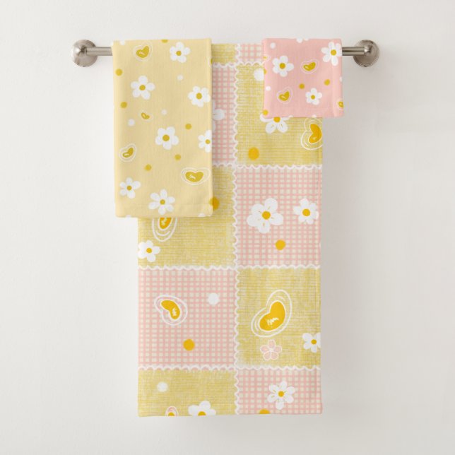 Retro Daisy Floral Pattern Yellow and Pink (In situ)