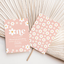 Retro Daisy One Floral 1er cumpleaños invitación
