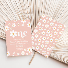 Retro Daisy One Floral 1er cumpleaños invitación