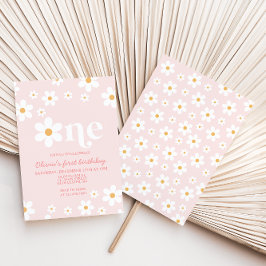 Retro Daisy One Floral 1er cumpleaños invitación