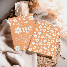 Retro Daisy One Floral 1er cumpleaños invitación