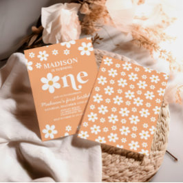 Retro Daisy One Floral 1er cumpleaños invitación