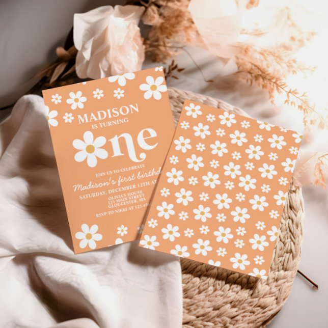 Retro Daisy One Floral 1er cumpleaños invitación (Subido por el creador)