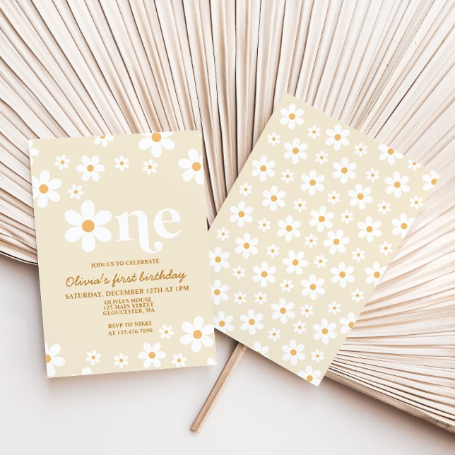 Retro Daisy One Floral 1er cumpleaños invitación (Subido por el creador)