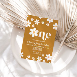 Retro Daisy One Floral 1er cumpleaños invitación