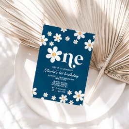 Retro Daisy One Floral 1er cumpleaños invitación