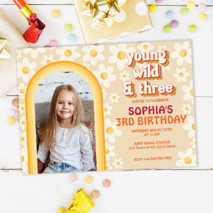 Retro Daisy Rainbow 3ª foto Invitación de cumpleañ