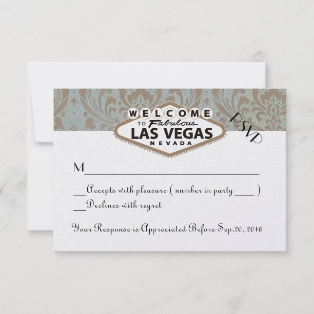 Retro Damask Floral Las Vegas Wedding RSVP (Anverso)