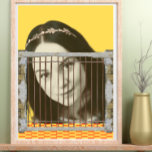 Retro de arte pop Mujer ventilado frente a fondo a<br><div class="desc">Este Poster está mostrando la cara de la mujer bonito tras las rejas de la cárcel. La idea detrás es que podemos ser más grandes que nuestras propias barreras autoinventadas. La elección del fondo amarillo es mostrar mejor el retrato de la mujer blanca y negra. La elección del arte pop...</div>