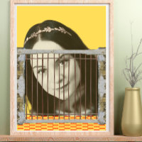 Retro de arte pop Mujer ventilado frente a fondo a