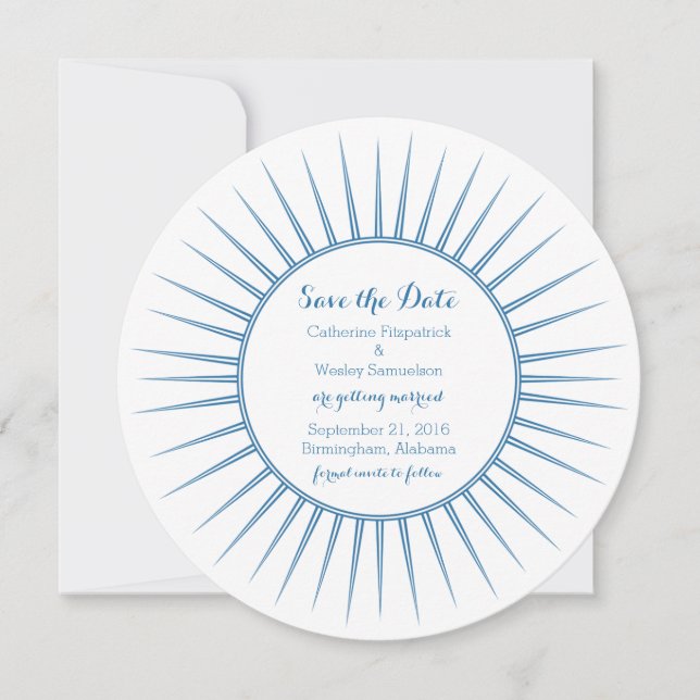 Retro de deco azul Guardar la invitación de fecha (Anverso)