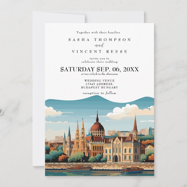 Retro de invitación a bodas de Budapest Hungría (Anverso)