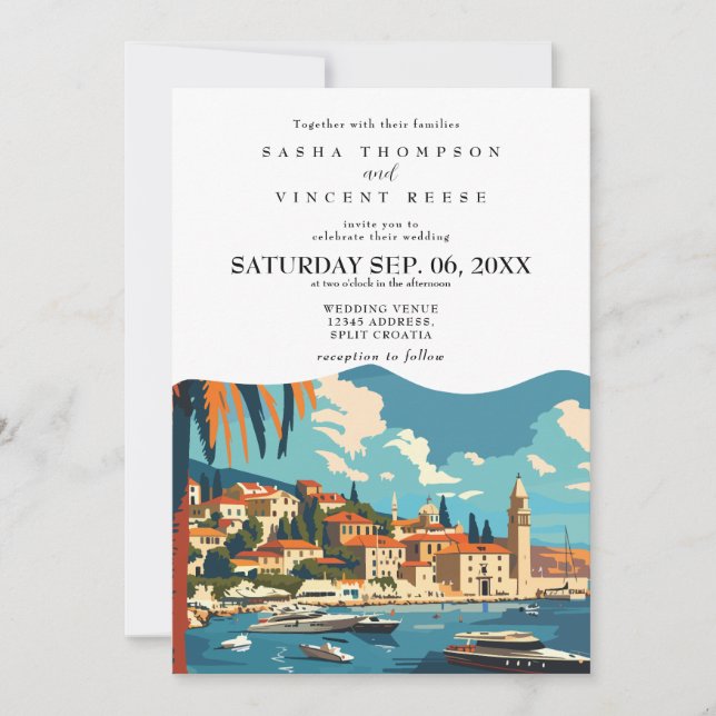 Retro de invitación a bodas de Split en Croacia (Anverso)