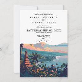 Retro de invitación a la boda de Bali en Indonesia