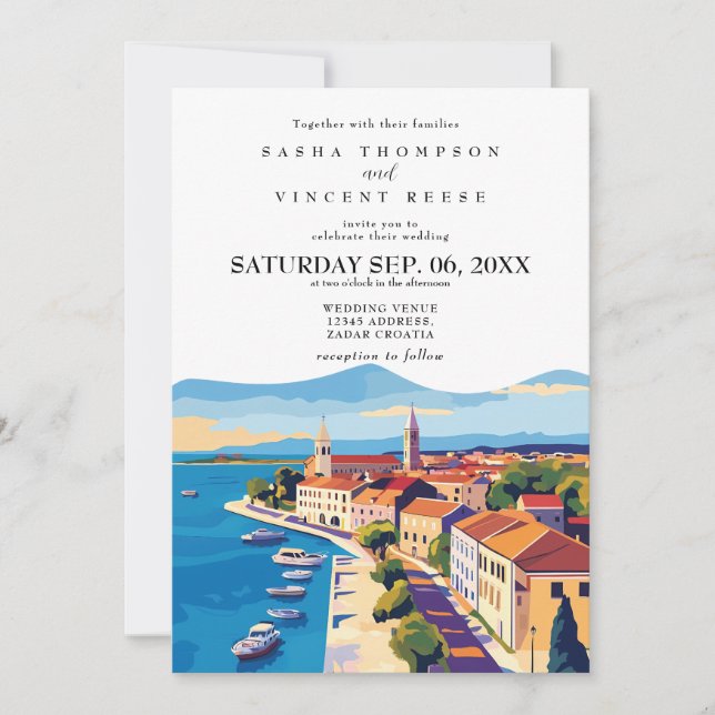 Retro de invitación a la boda de Croacia Zadar (Anverso)