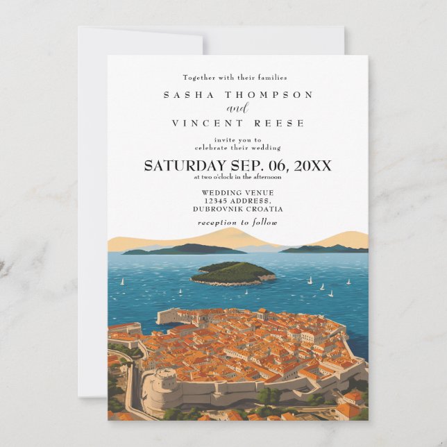 Retro de invitación a la boda de Dubrovnik Croacia (Anverso)