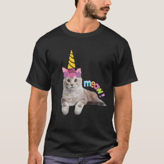Retro de la camiseta de Meow del gato unicornio