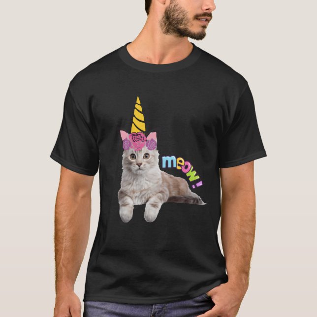Retro de la camiseta de Meow del gato unicornio (Anverso)