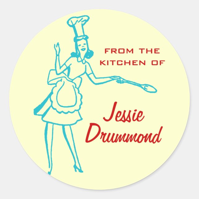 Retro "Desde la cocina de" pegatinas (verde azulad (Anverso)