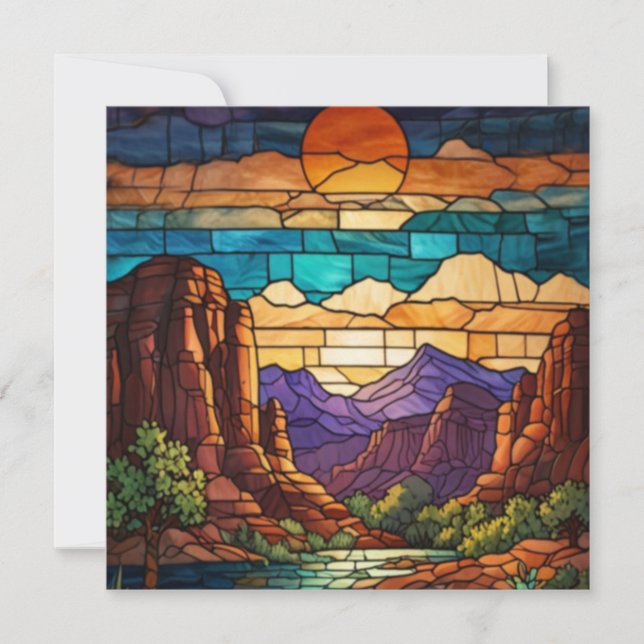 Retro desert scene Sedona mountains stainglass art (Anverso)