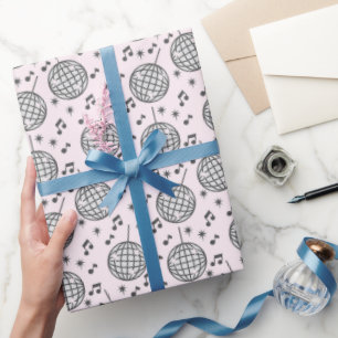 Retro Disco Ball Nota Musical Rosa Papel de envolv