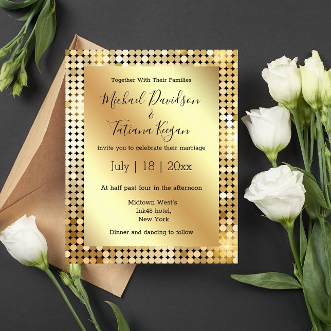 retro disco gold metallic wedding invitation flyer (Subido por el creador)