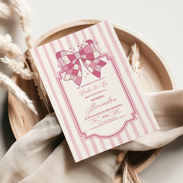 Retro Disco Rosa Bow Bridal Shower Invitación (Subido por el creador)
