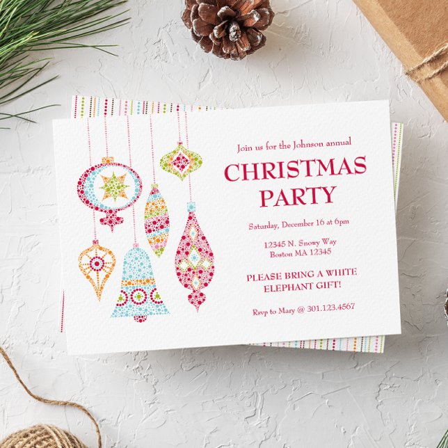 Retro Dots Christmas Ornaments Party Invitación (Subido por el creador)