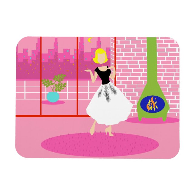 Retro en el imán flexible rosa (Horizontal)