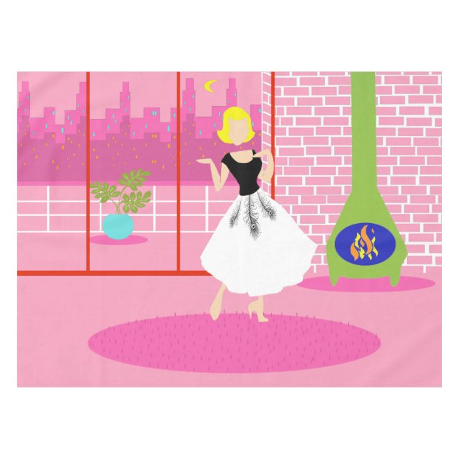 Retro en el mantel rosado (Frente (Horizontal))