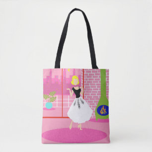 Retro en el rosa por todo la bolsa de asas de la