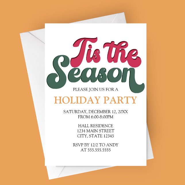 Retro ’Este es la invitación de la fiesta de Navid (Tis The Season Holiday Party Invitation | Retro Christmas Party Invitation )