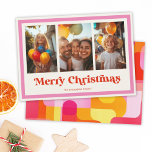 Retro Feliz Navidad Marco Arcoiris Rosa 3 Foto<br><div class="desc">Envíe vibraciones festivas con nuestra tarjeta de Fiestas Felices Fiestas del arco iris retro! Con un marco rosa lúdico y un diseño abstracto audaz,  es la manera perfecta de mostrar tus 3 fotos favoritas y de difundir alegría en las vacaciones.</div>