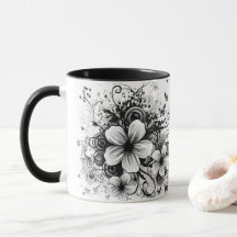 retro floral elegante flores negras taza de café