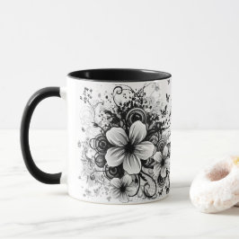 retro floral elegante flores negras taza de café