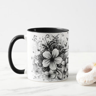 retro floral elegante flores negras taza de café