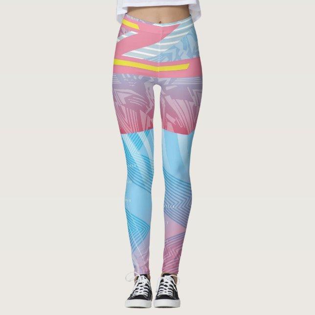 Retro Futurista Geométrico Vibrante 80 Leggings (Anverso)