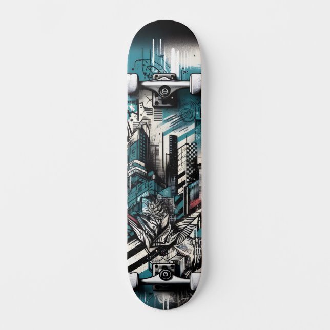 Retro-Futuristic Tech Street Art Skateboard 1 (Anverso)