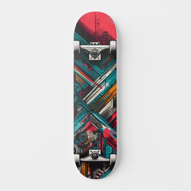 Retro-Futuristic Tech Street Art Skateboard 15 (Anverso)