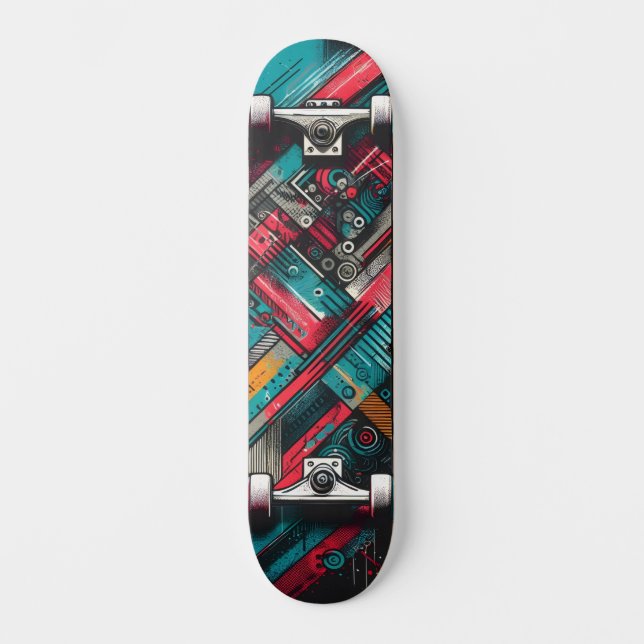 Retro-Futuristic Tech Street Art Skateboard 17 (Anverso)