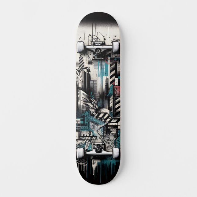 Retro-Futuristic Tech Street Art Skateboard 2 (Anverso)