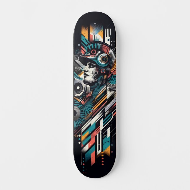 Retro-Futuristic Tech Street Art Skateboard 22 (Anverso)