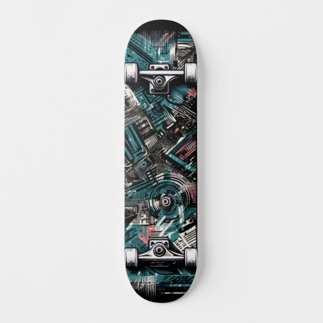 Retro-Futuristic Tech Street Art Skateboard 24 (Anverso)
