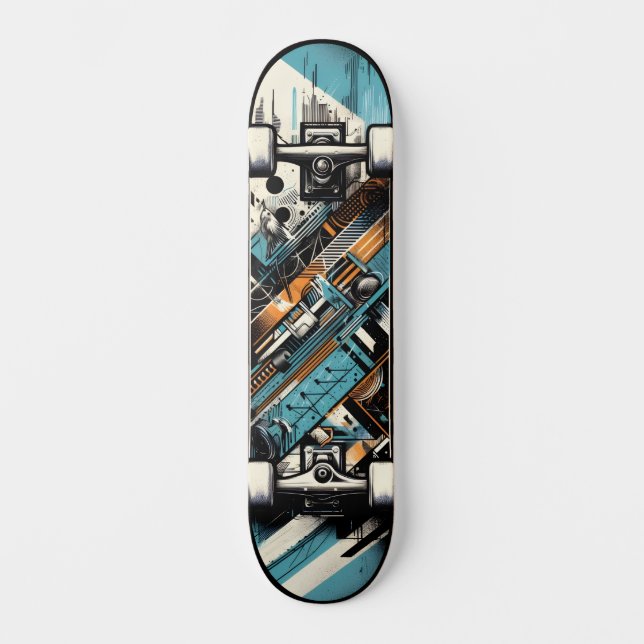 Retro-Futuristic Tech Street Art Skateboard 3 (Anverso)