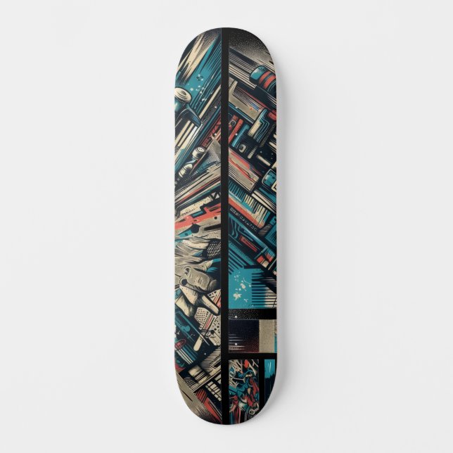Retro-Futuristic Tech Street Art Skateboard 33 (Anverso)