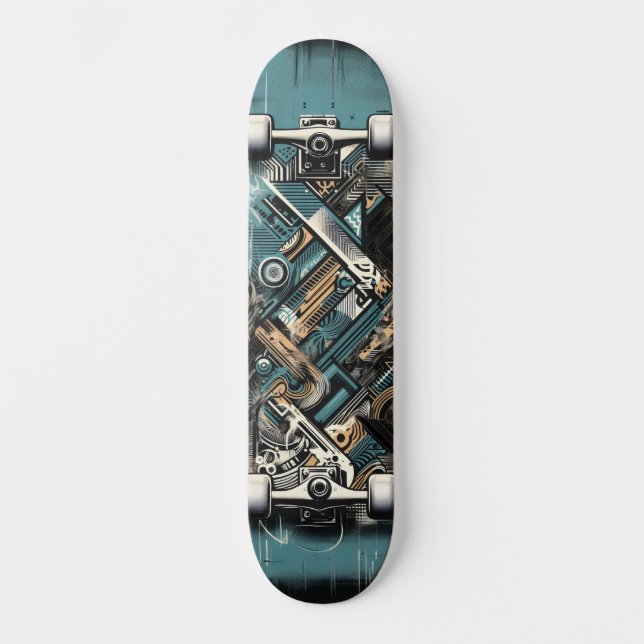 Retro-Futuristic Tech Street Art Skateboard 34 (Anverso)