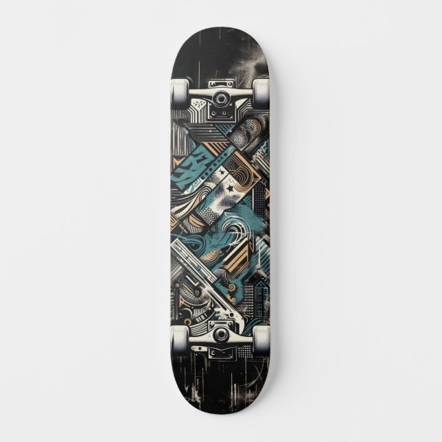 Retro-Futuristic Tech Street Art Skateboard 35 (Anverso)
