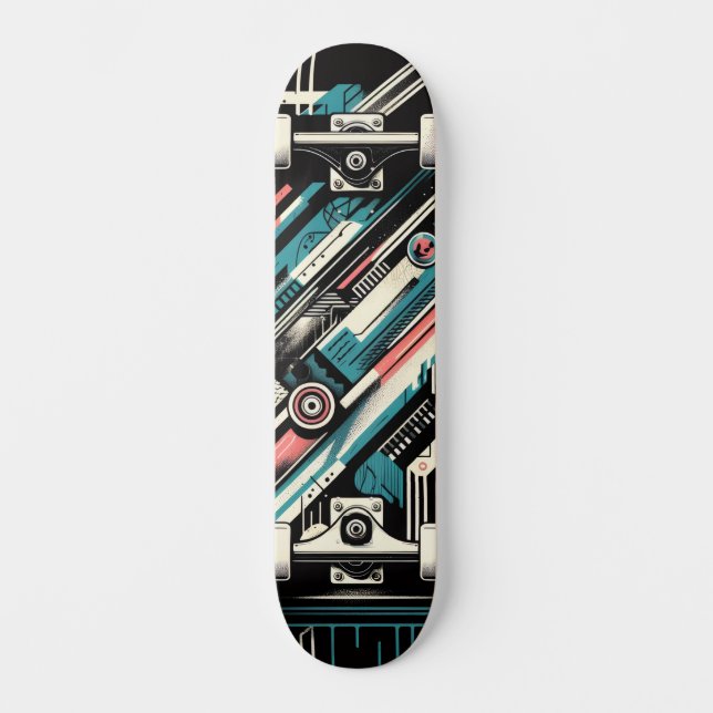 Retro-Futuristic Tech Street Art Skateboard 5 (Anverso)