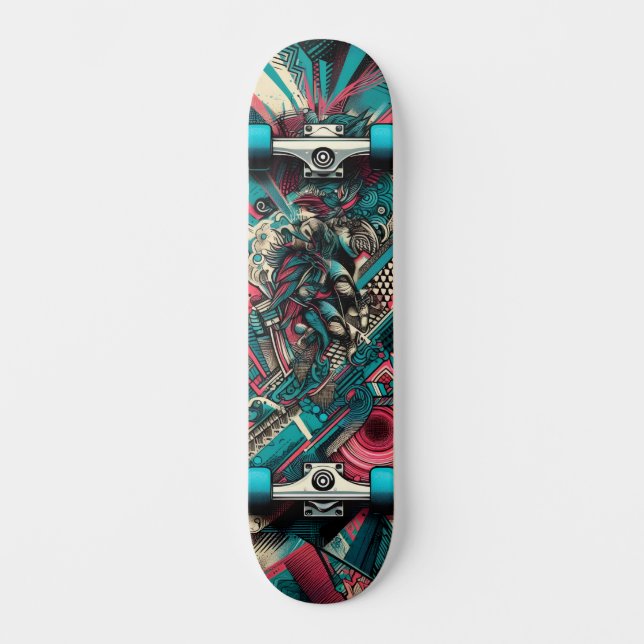 Retro-Futuristic Tech Street Art Skateboard 8 (Anverso)