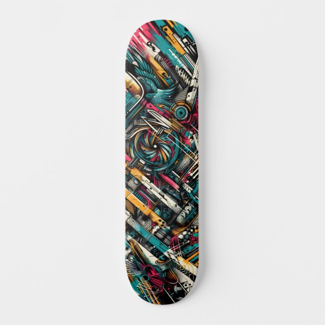 Retro-Futuristic Tech Street Art Skateboard 9 (Anverso)